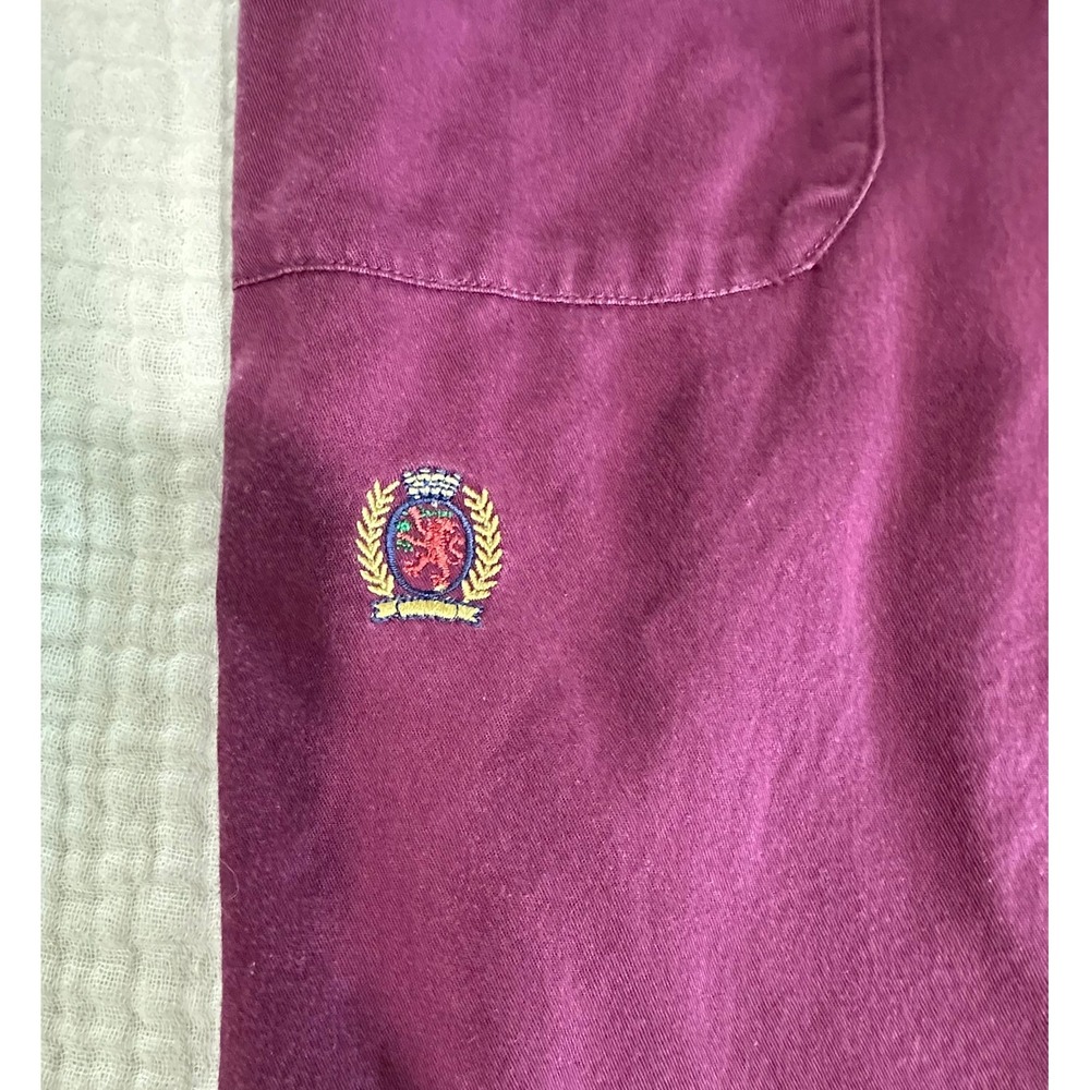 Tommy Hilfiger Mens Button Up Shirt‎ Long Sleeve Maroon Crest Logo L